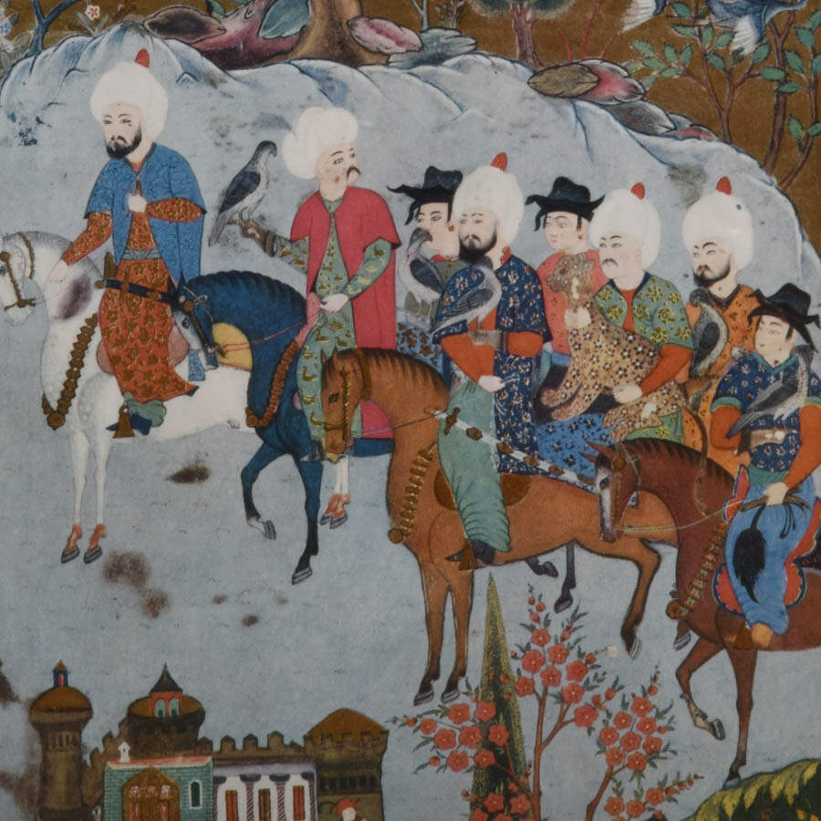 Gilt Framed Persian Hunt Scene Artwork-7