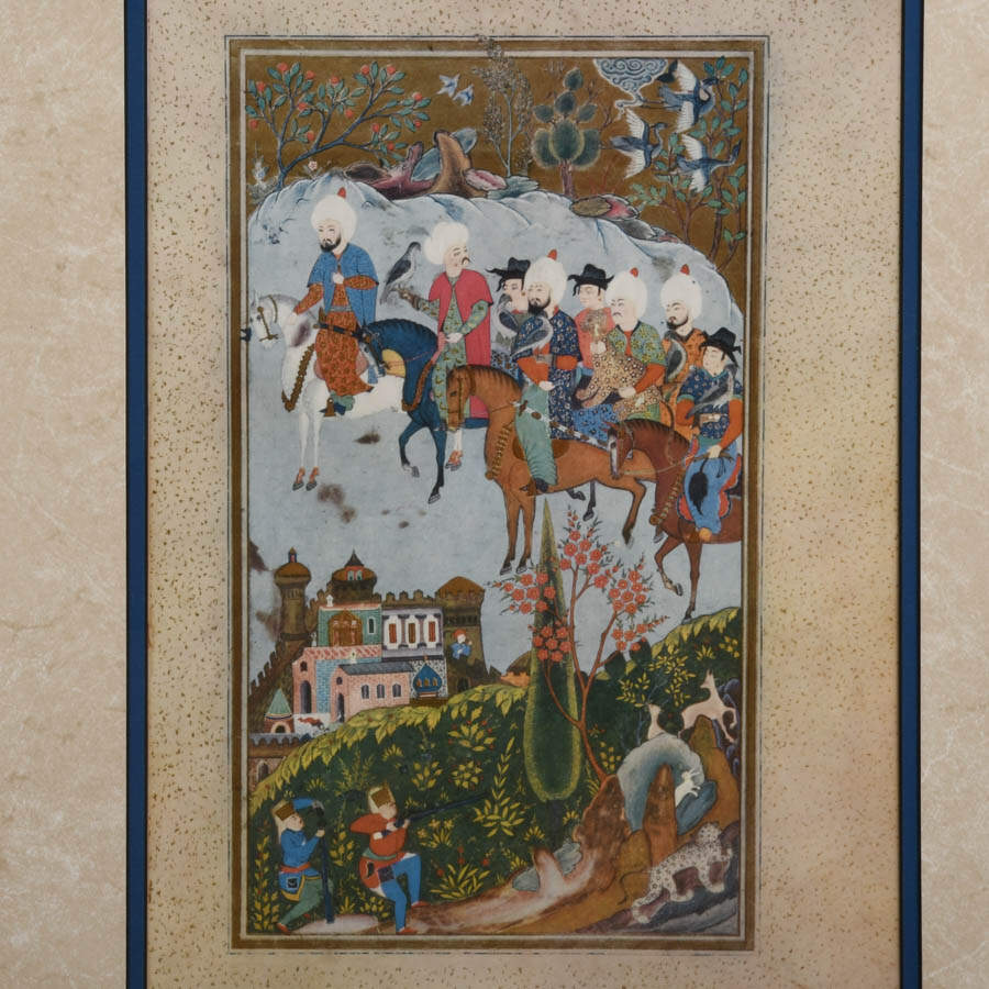 Gilt Framed Persian Hunt Scene Artwork-6