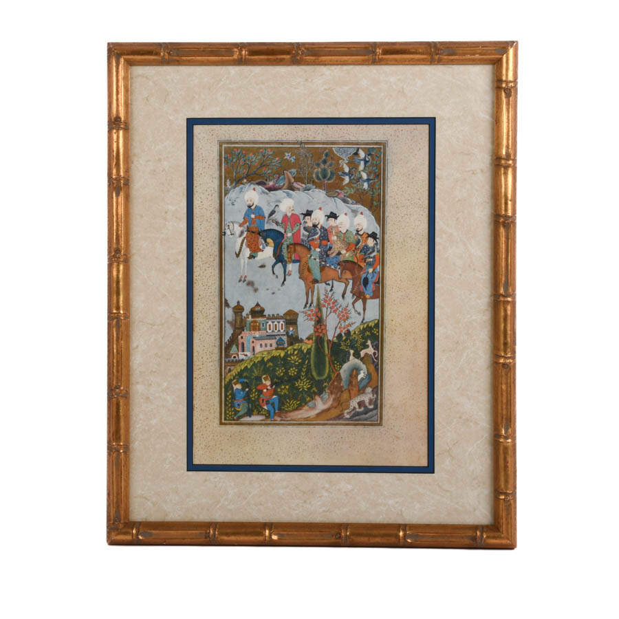Gilt Framed Persian Hunt Scene Artwork-5