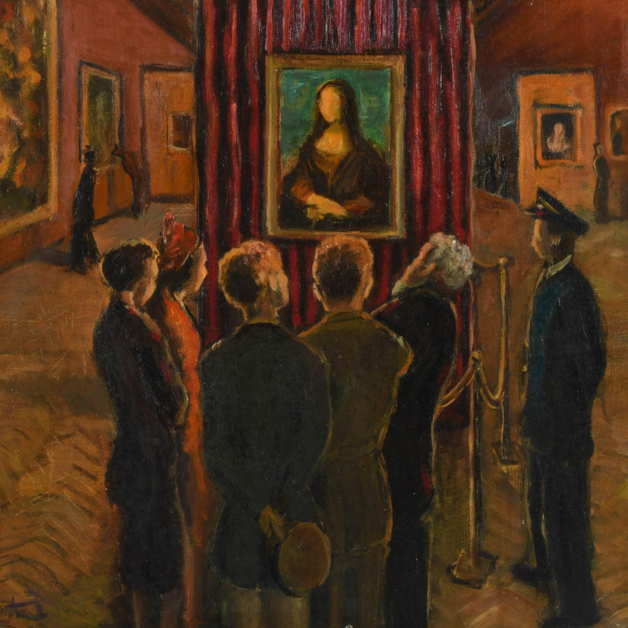 Framed Signed Gallery Visit Oil on Canvas-3