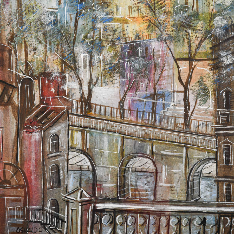 Framed Signed Osvaldo Gutierrez Untitled Cityscape Artwork-2