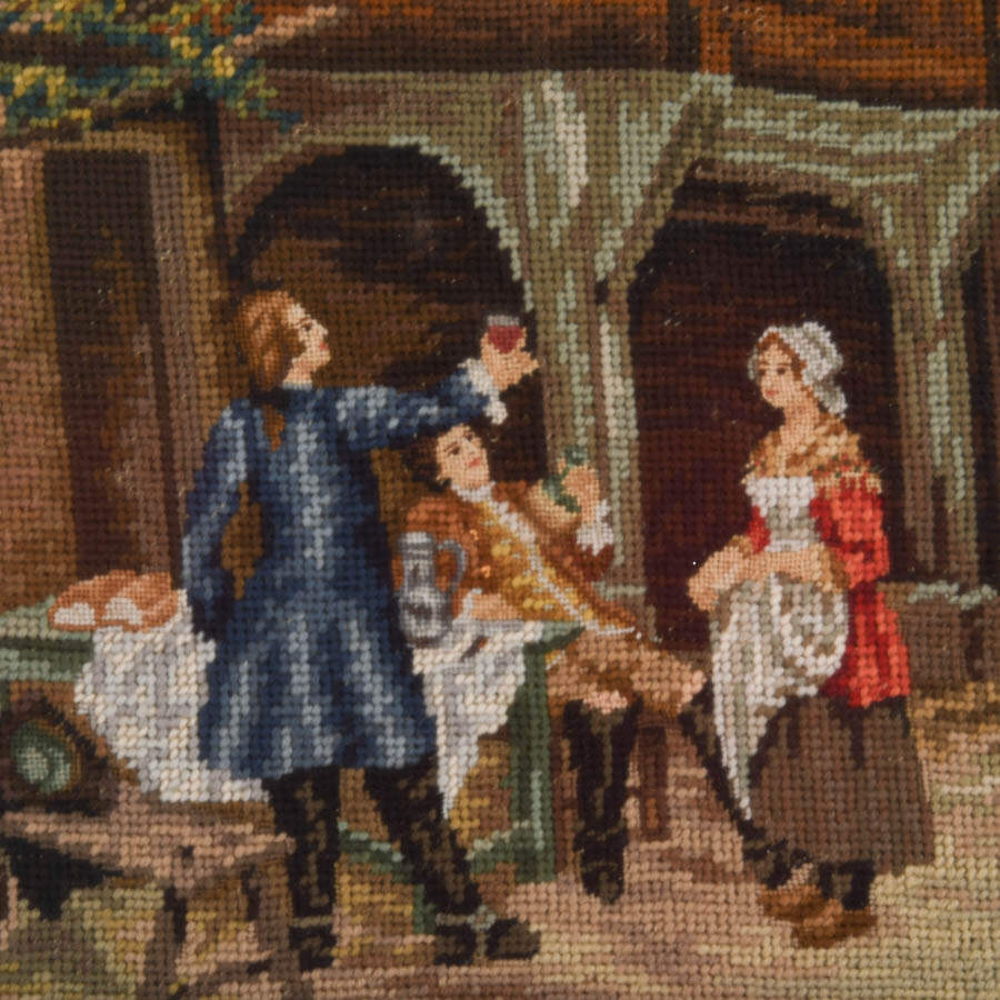 Framed "Village Life, Stitched in Time" Needlepoint Artwork-3