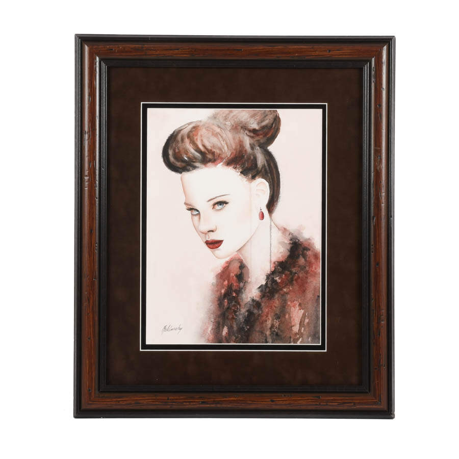 Framed Signed Beata Belanszky Demko "Look At Me" Watercolor-1