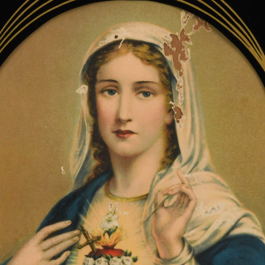 Pair Art Deco Framed Portraits of Jesus and Mary-3