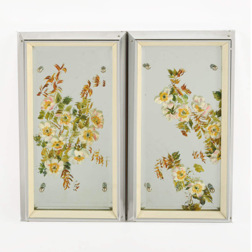 Pair of Hand-Painted Floral Art Mirrors-1