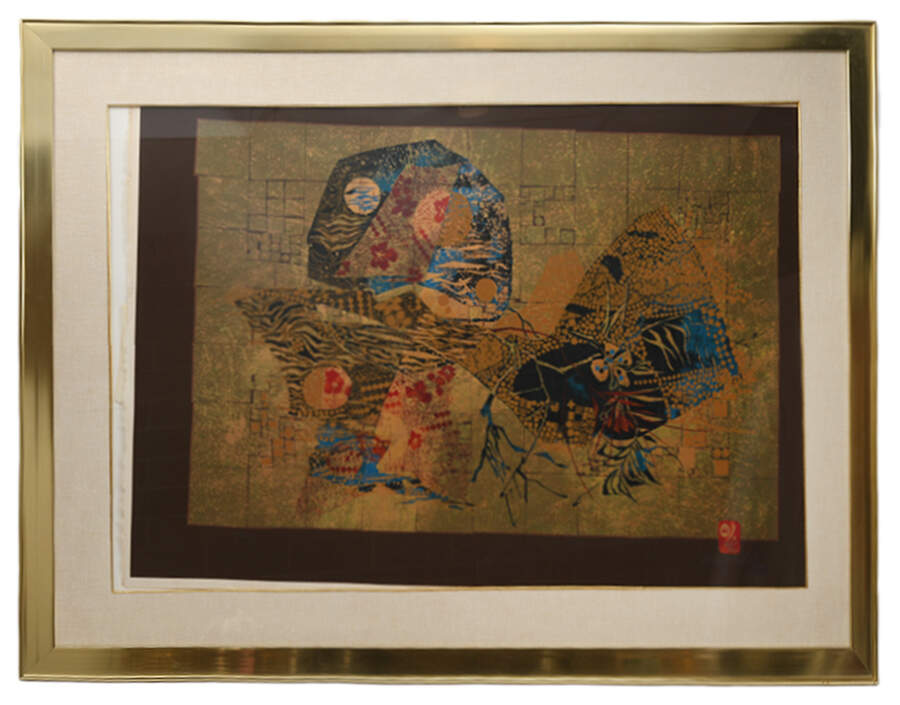 Framed Signed Hoi Lebadang "Floral Moon" Silk Screen Print-10