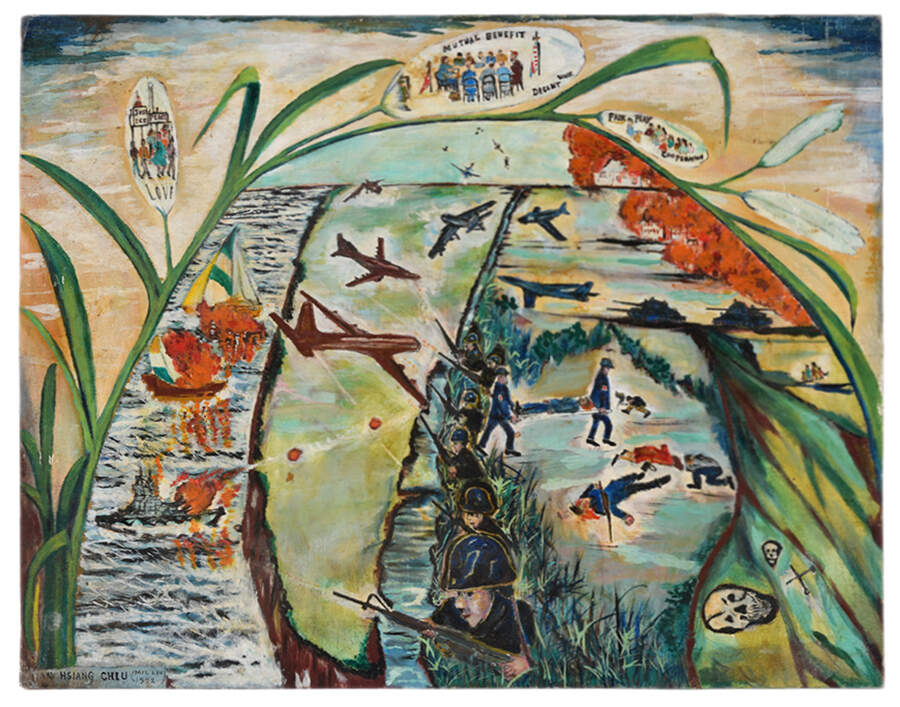 Signed "The Emerging Peace" Acrylic on Board by Han Hsiang Chiu-1