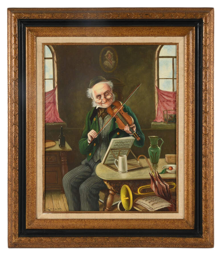 Framed After Hans Kerner "The Violinist" Oil on Canvas-1