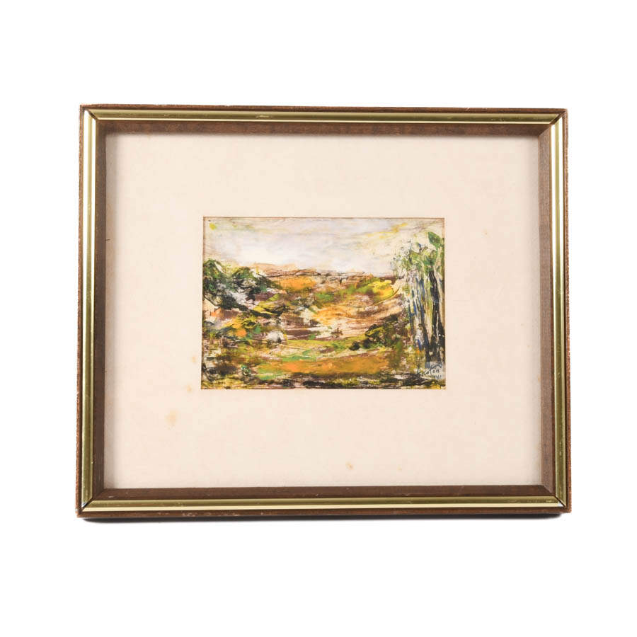 Framed J. Akston Untitled 1974 Abstract-Style Mixed Media Landscape-1