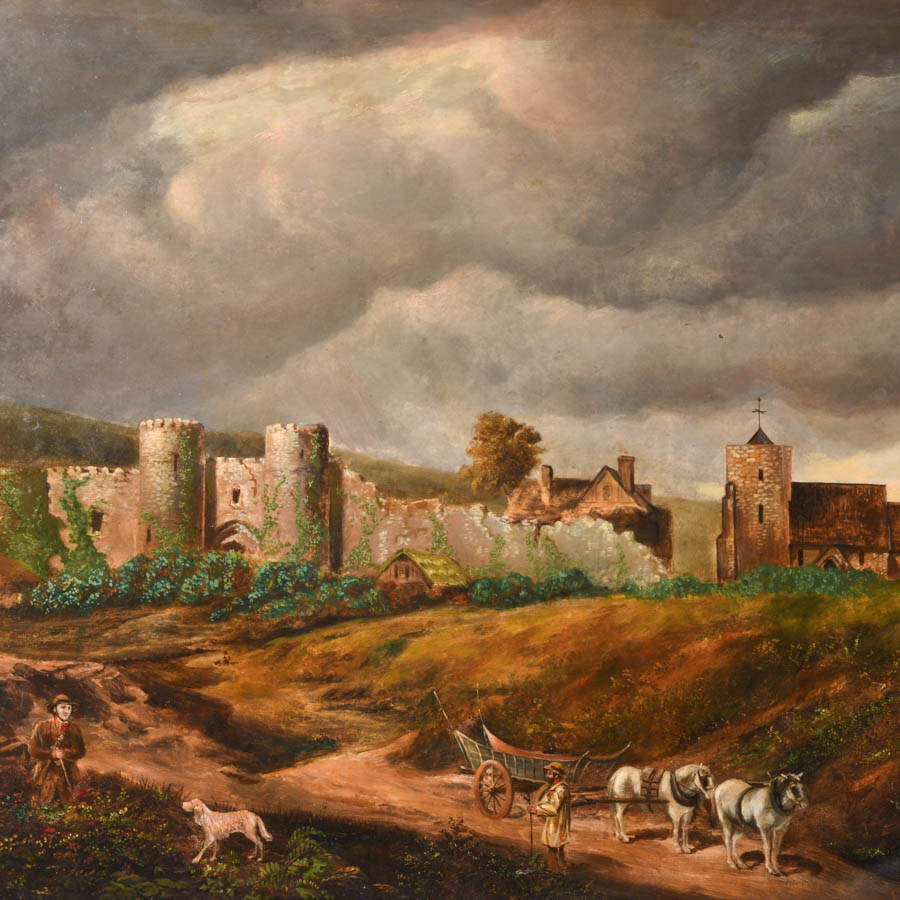 Antique Signed R. Farrington Oil Painting of an English Castle-2