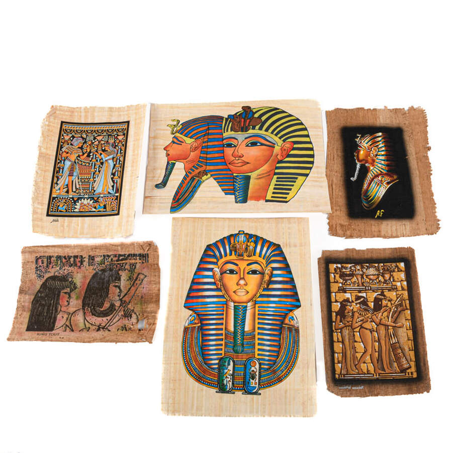 Set of Six Egyptian Papyrus Paintings: Ank and Tut-1
