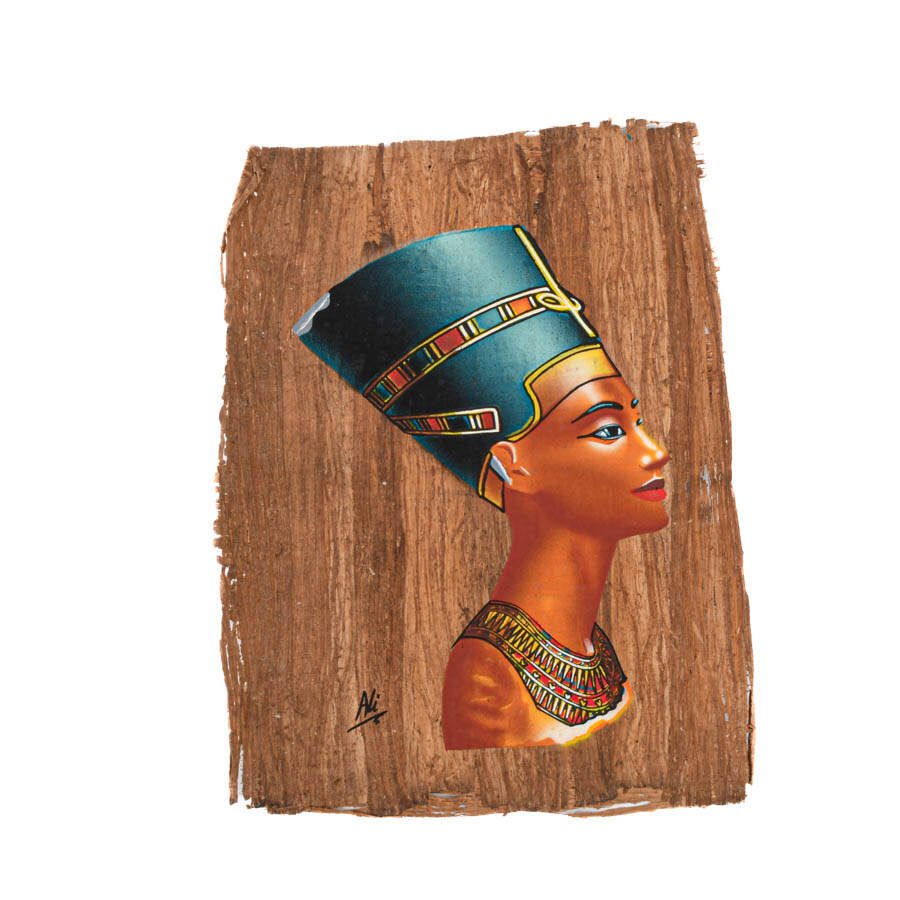 Set of Six Egyptian Papyrus Paintings: Faces of Queen Nefertiti-4