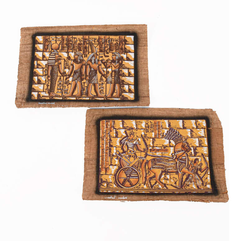 Set of Six Egyptian Papyrus Paintings: Faces of King Tut-5