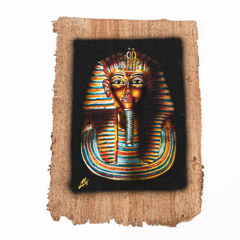 Set of Six Egyptian Papyrus Paintings: Faces of King Tut-4