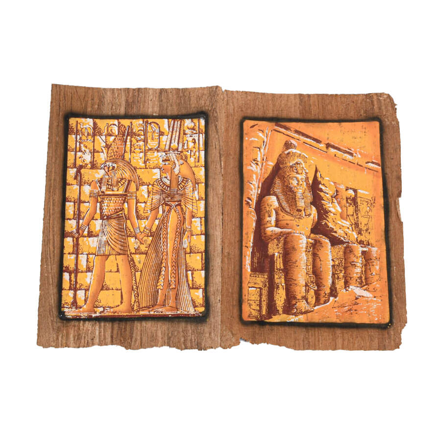 Set of Six Egyptian Papyrus Paintings: Rural Landscapes-6