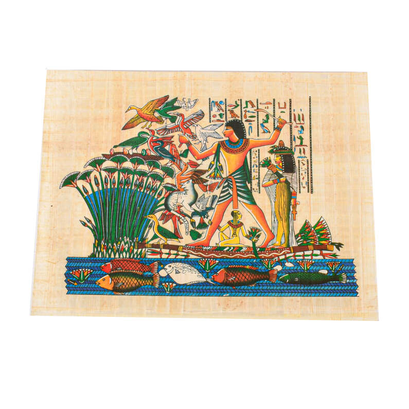 Set of Six Egyptian Papyrus Paintings: Rural Landscapes-4