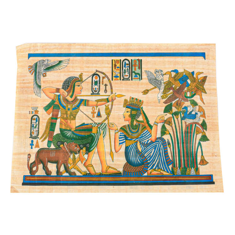 Set of Six Egyptian Papyrus Paintings: Rural Landscapes-3