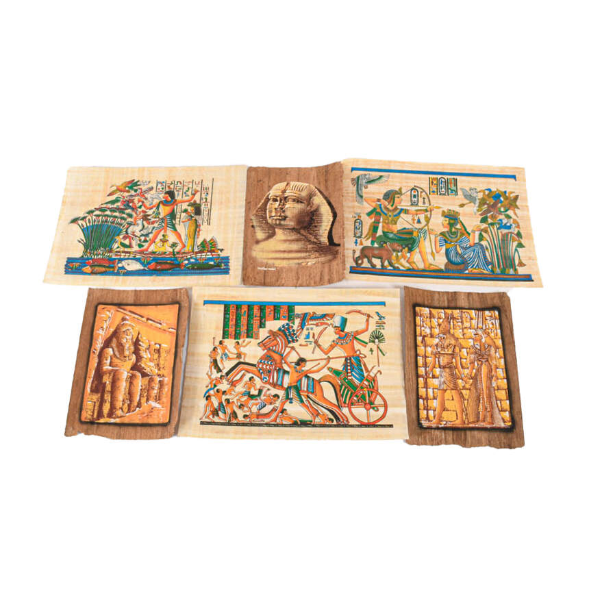 Set of Six Egyptian Papyrus Paintings: Rural Landscapes-1