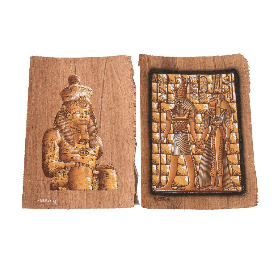 Set of 6 Egyptian Papyrus Paintings: Gods and Pharaohs-4