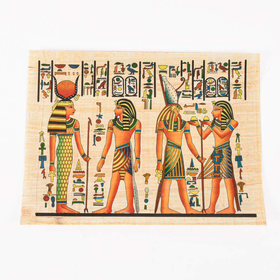 Set of 6 Egyptian Papyrus Paintings: Gods and Pharaohs-3