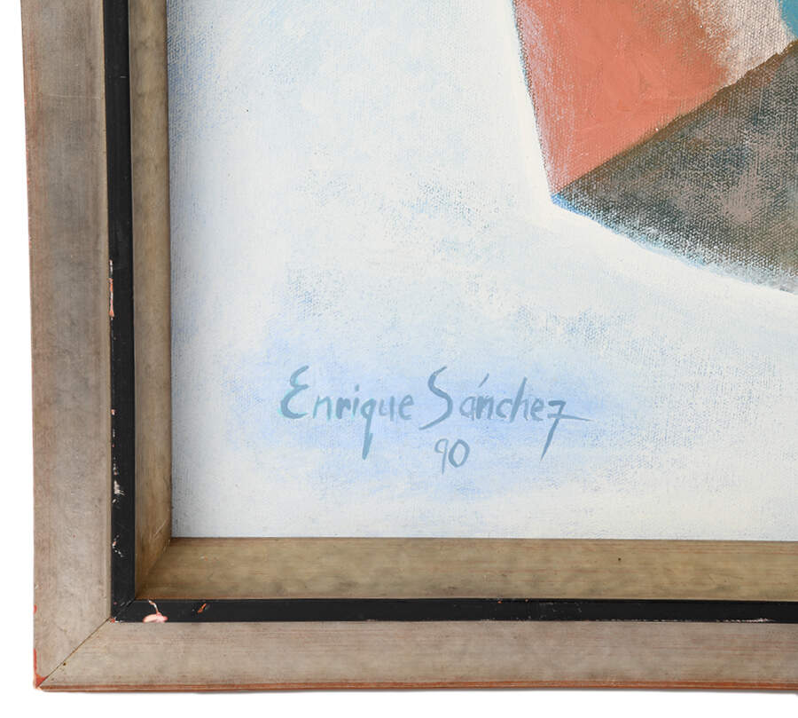 Framed Signed Enrique Sanchez Geometric Guitarist Acrylic on Canvas-6