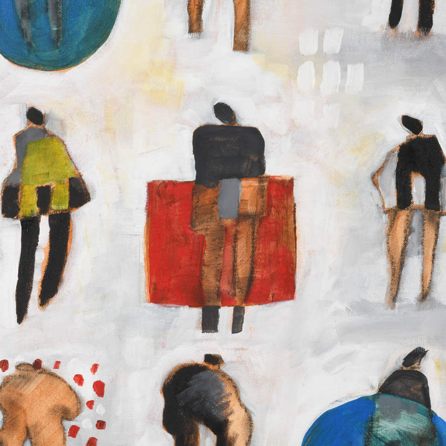 Framed Abstract-Style "Nine Figures" Oil on Canvas-2