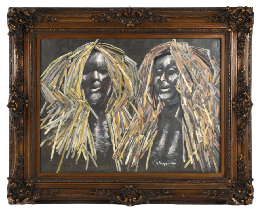 Framed Signed Women with Straw Hair Painting on Canvas-1