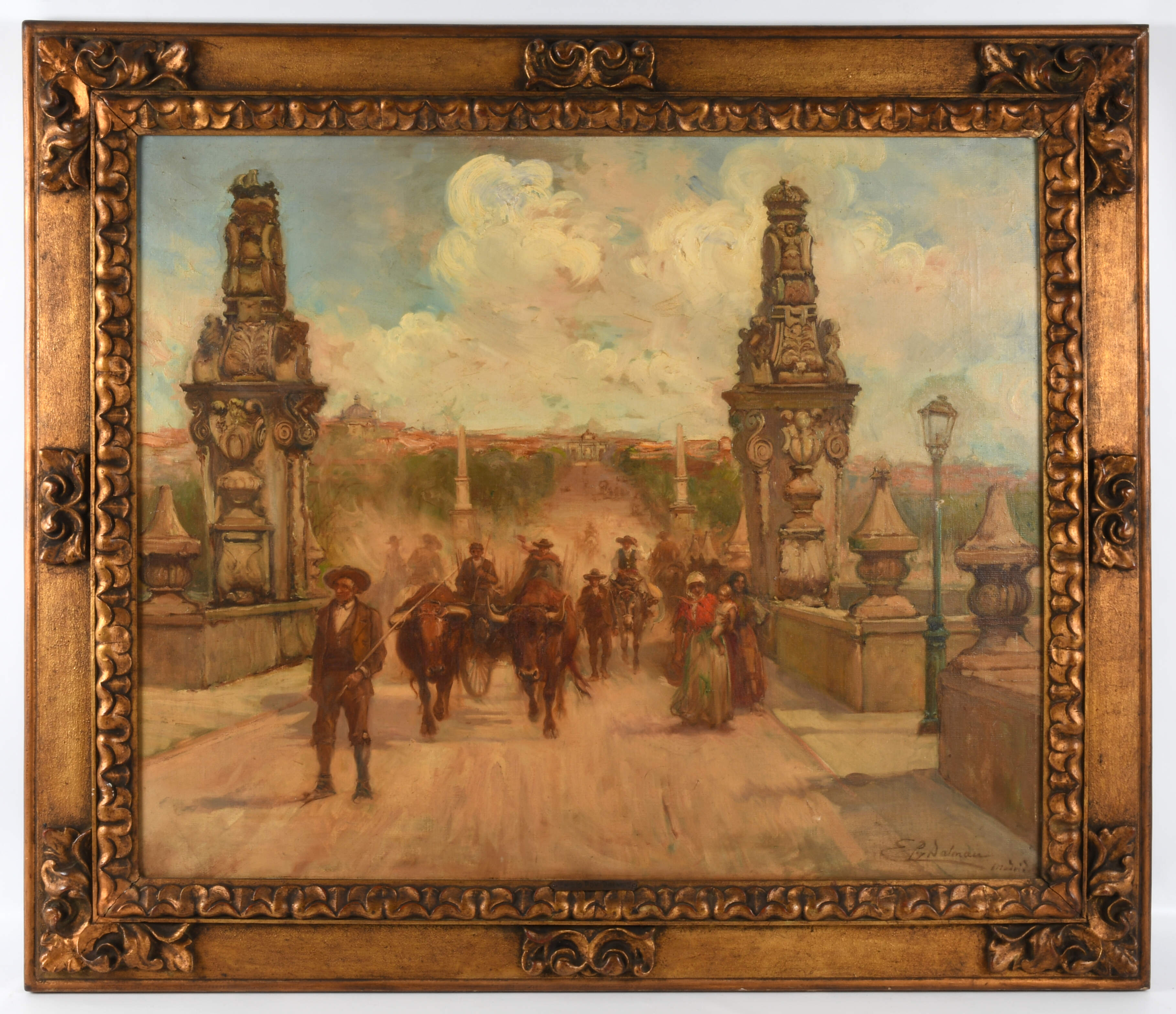 Framed Signed Emilio Poy Dalmau "Bridge of Toledo" Oil on Canvas-1