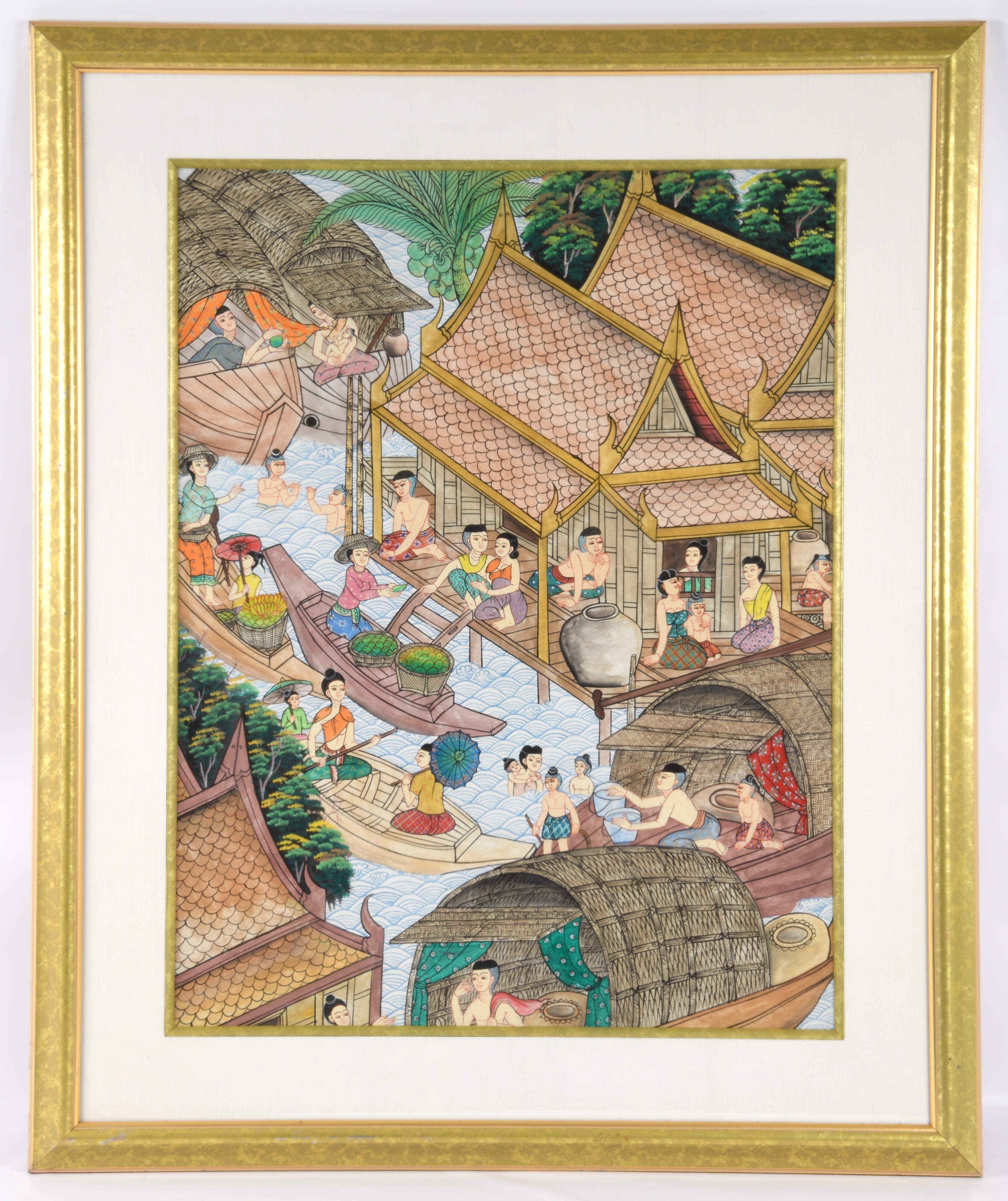 Framed Thai Narrative Village Scene Print-1