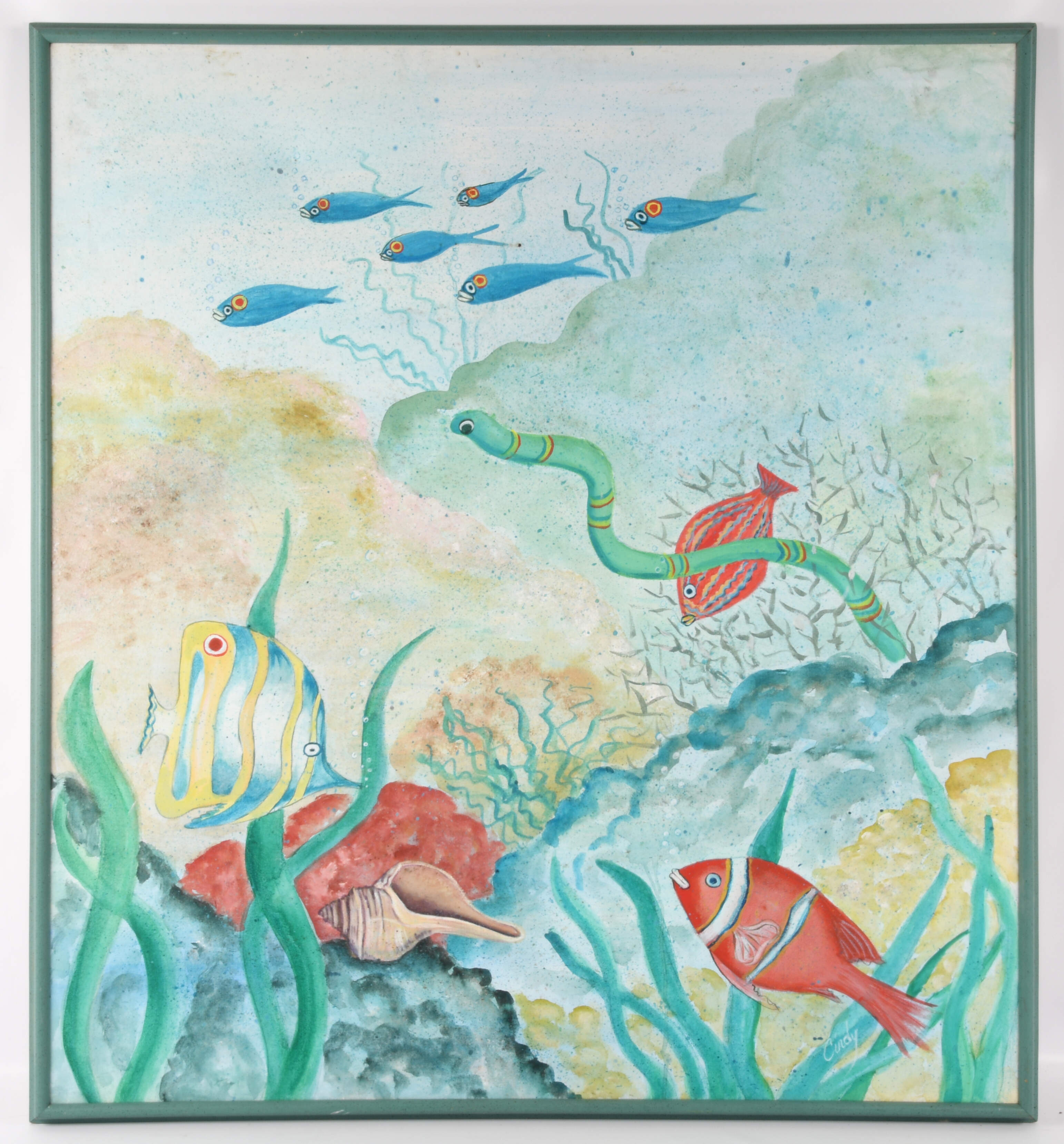 Framed Signed Oceanscape Painting on Canvas-1