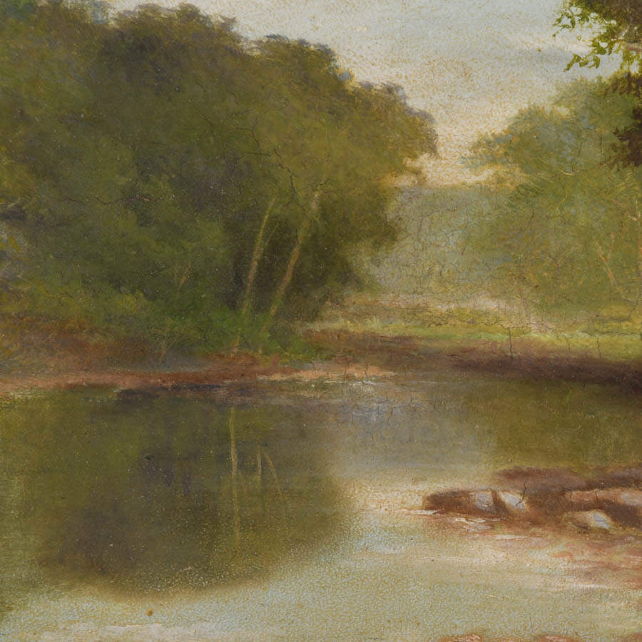 Framed Painting of a Man and Boy Fishing Landscape-3