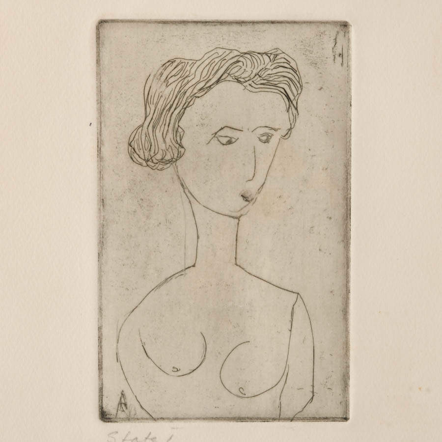 Framed Signed J. Akston "Girl with Long Neck, 1964" Soft Ground Etching-3