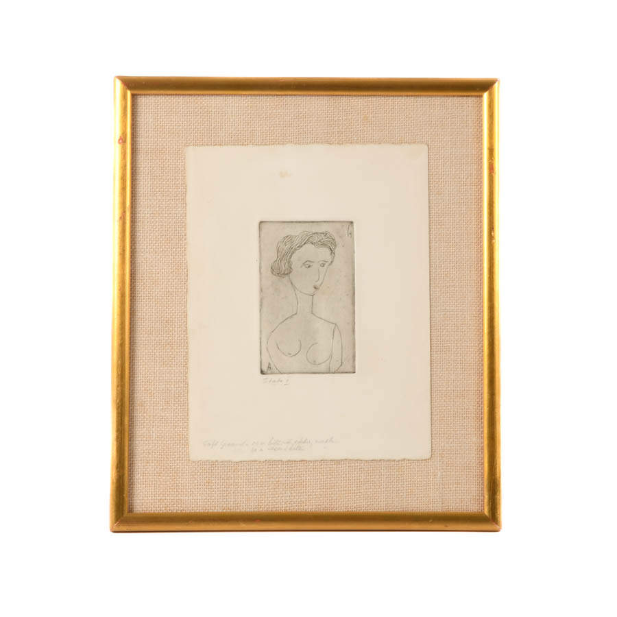 Framed Signed J. Akston "Girl with Long Neck, 1964" Soft Ground Etching-1