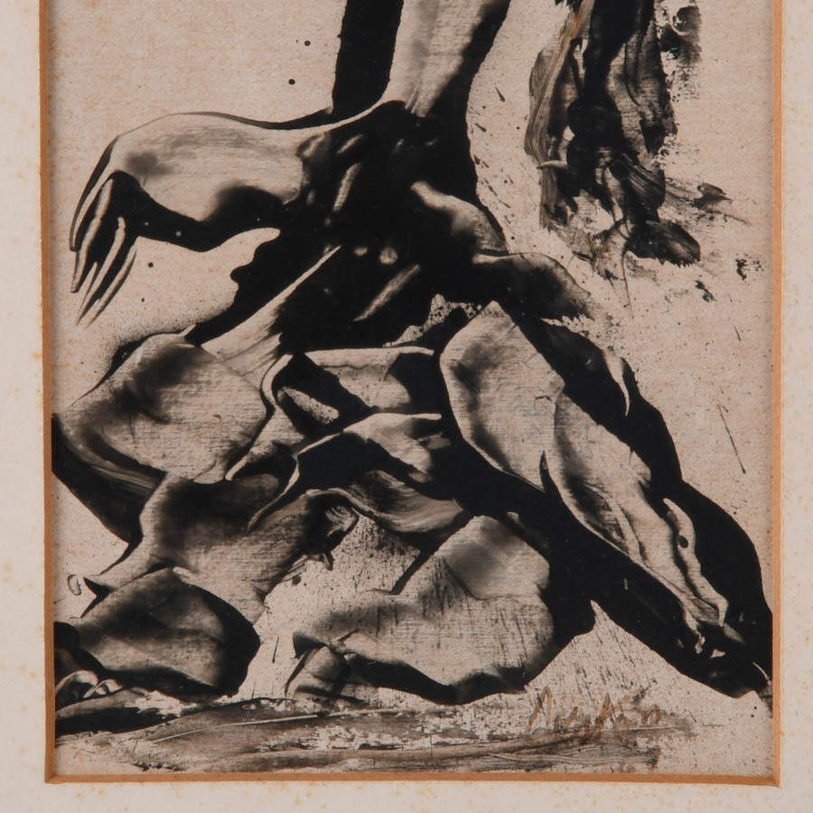 Framed J. Akston Untitled Monochrome Oil on Paper Painting-4