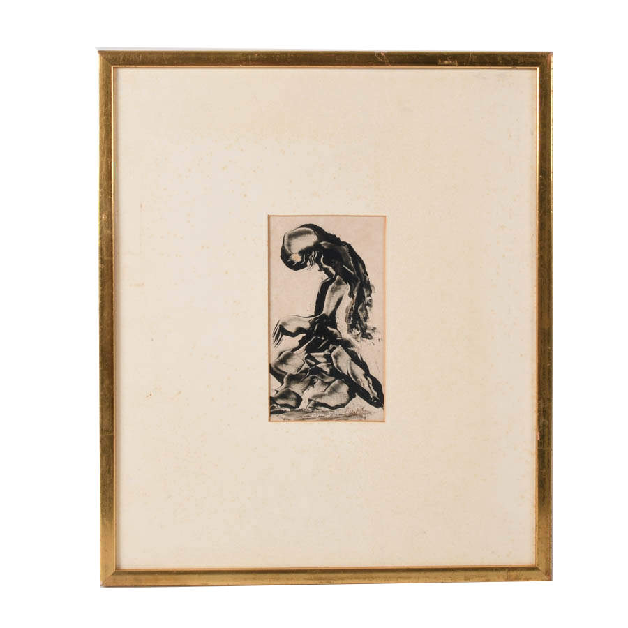 Framed J. Akston Untitled Monochrome Oil on Paper Painting-1