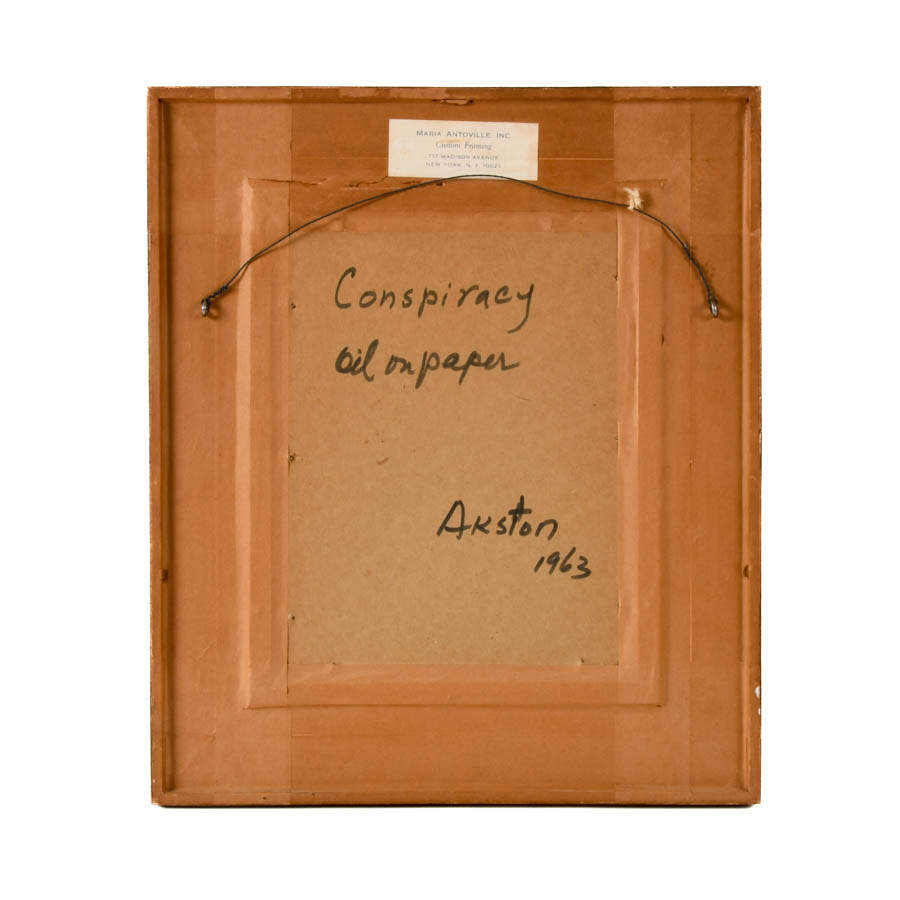 Framed J. Akston "Conspiracy" Oil on Paper-6