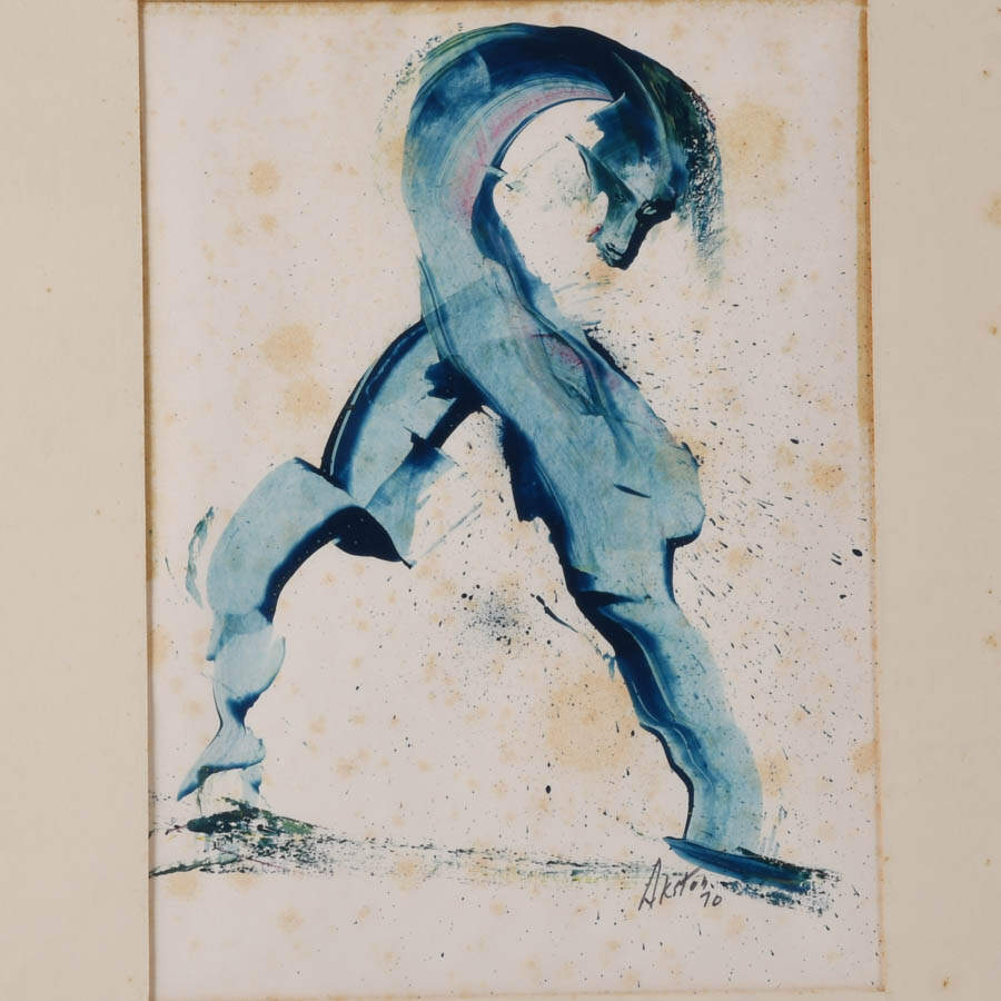 Framed J. Akston "Marching" Oil on Paper-2