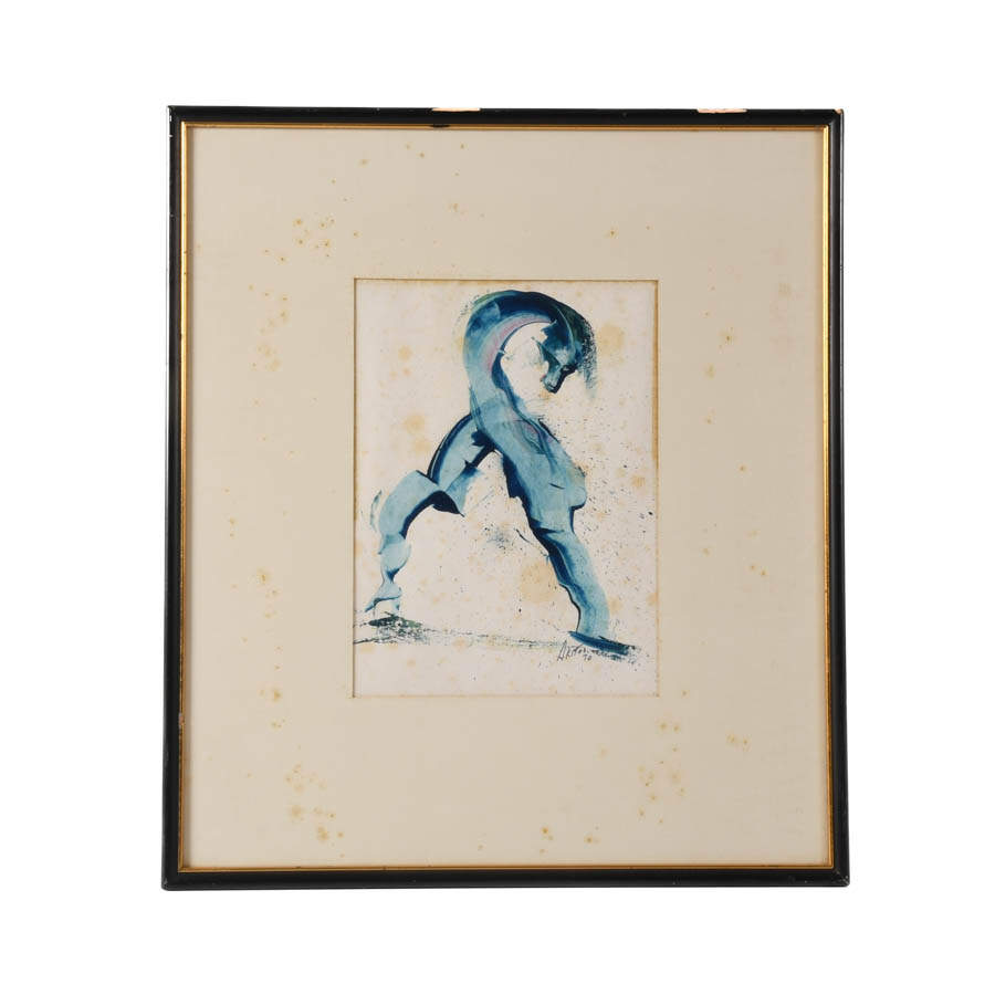 Framed J. Akston "Marching" Oil on Paper-1