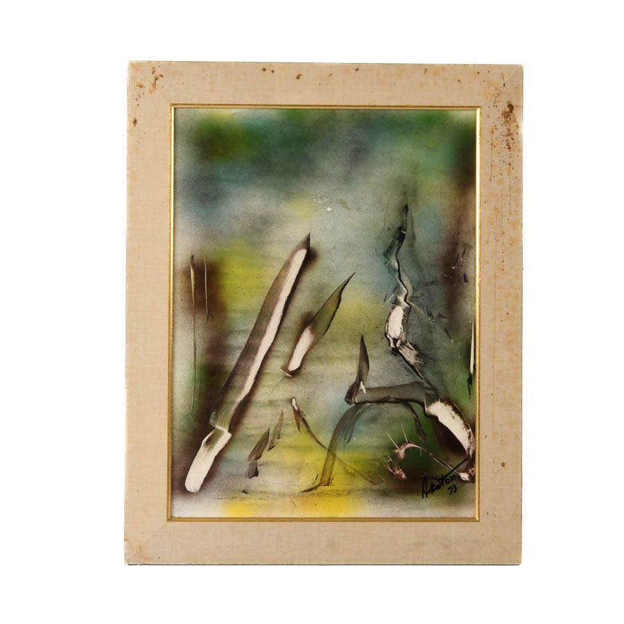Framed Signed J. Akston Untitled 1973 Enamel Painting-1