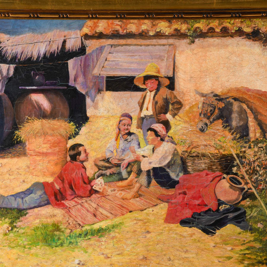 Framed Signed Juan Antonio Benllure "Los Hombrecitos" Oil on Canvas-2