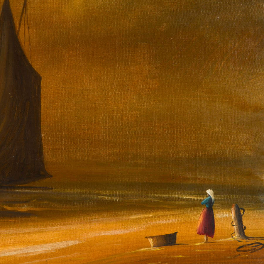 Framed Signed Sailboats at Shore Oil on Canvas-4