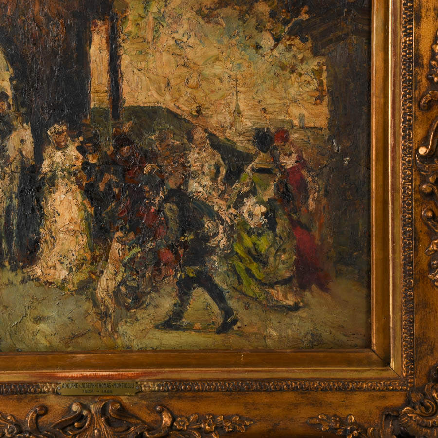 Framed Courtly Gathering Oil on Board Attributed to Adolphe Monticelli-3