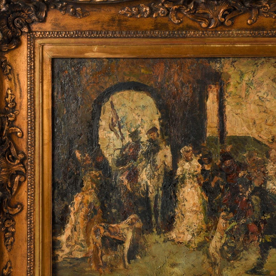 Framed Courtly Gathering Oil on Board Attributed to Adolphe Monticelli-2