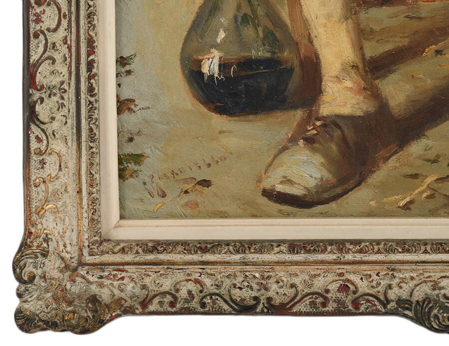 Framed Signed Giuseppe Giardiello Old Man with Guitar Oil on Canvas-4