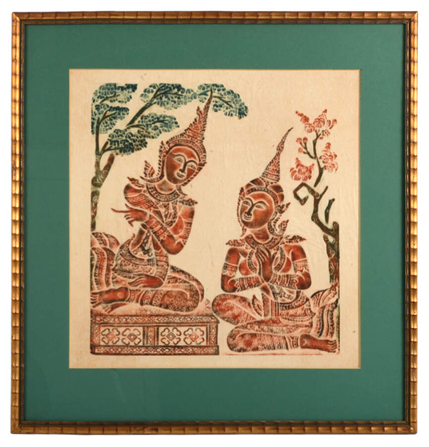 Framed Thai Temple Rubbing on Paper-1
