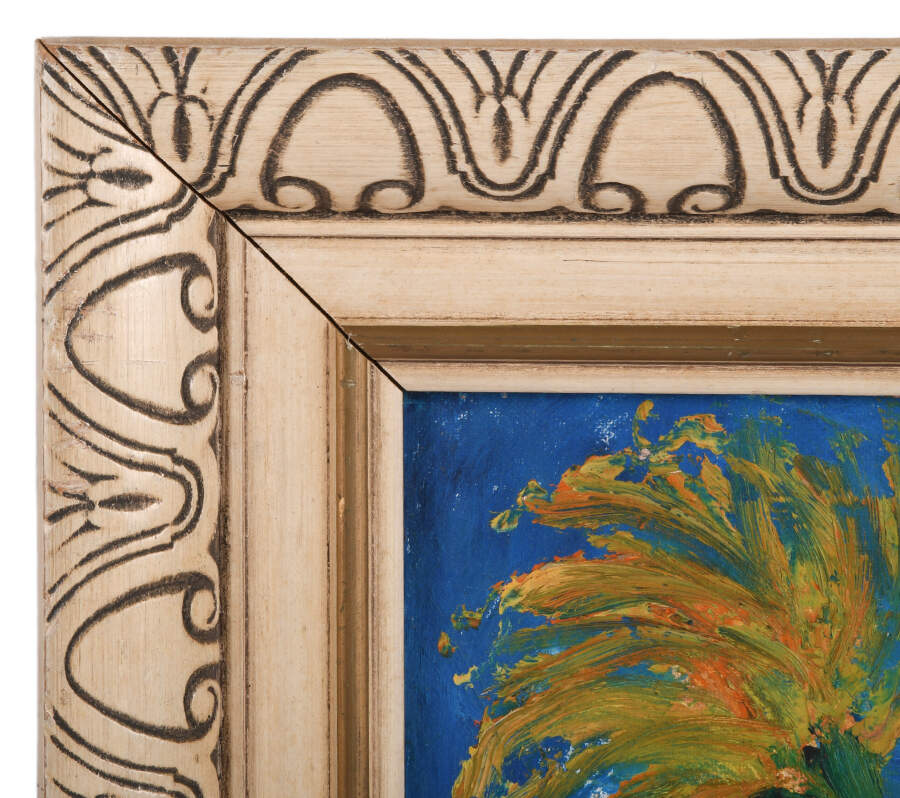 Framed Signed Bloom Against Blue Oil on Board-5