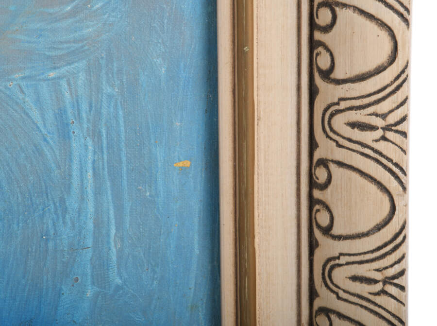 Framed Signed Bloom Against Blue Oil on Board-4
