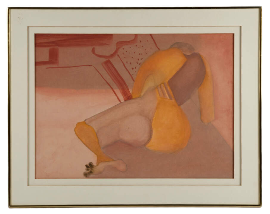 Framed Abstract-Style Lounging Figure Mixed Media Artwork-1
