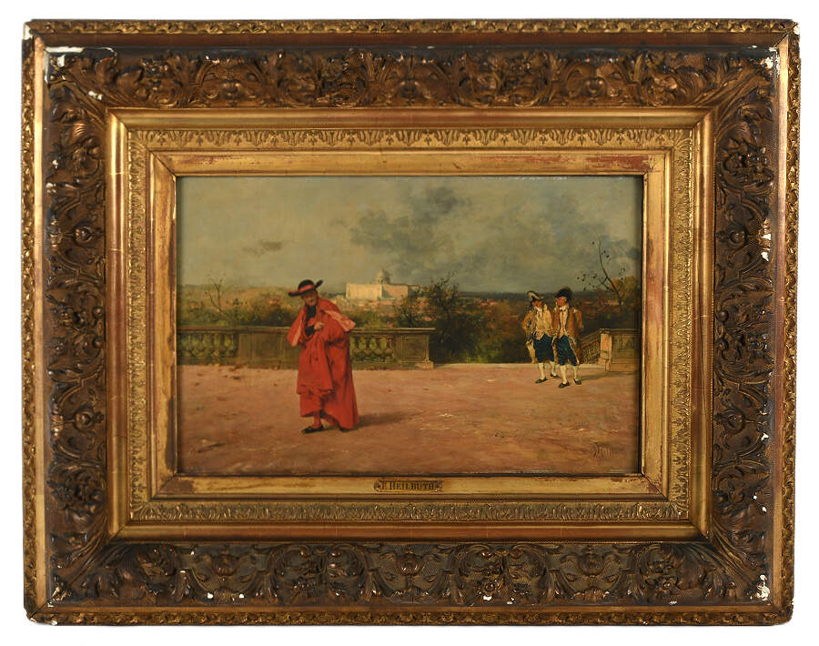 Framed Signed Ferdinand Heilbuth "El Cardenal" Oil on Board-1