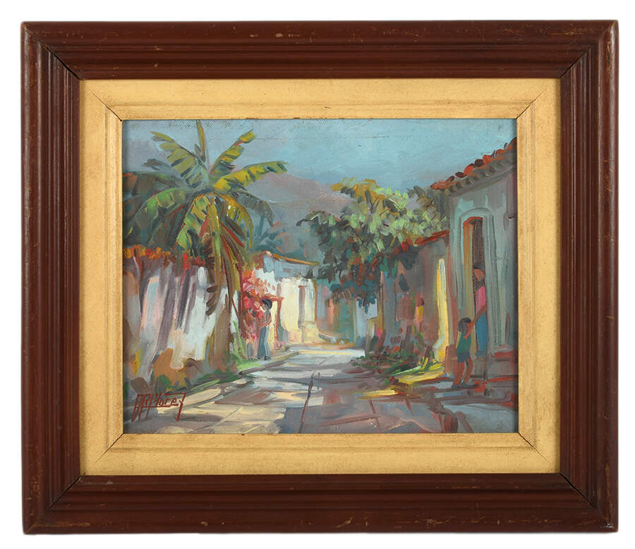 Framed Signed Pedro A. Rodriguez "Calle Melancolía" Oil on Canvas-1